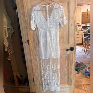 White Lace Sheer Maxi Dress